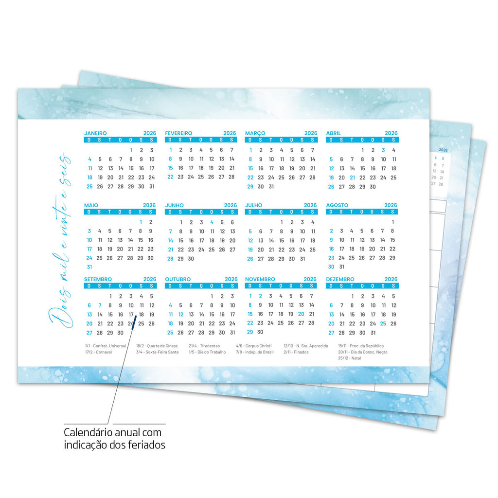 Desk Planner Mensal Brisa Azul Personalizado