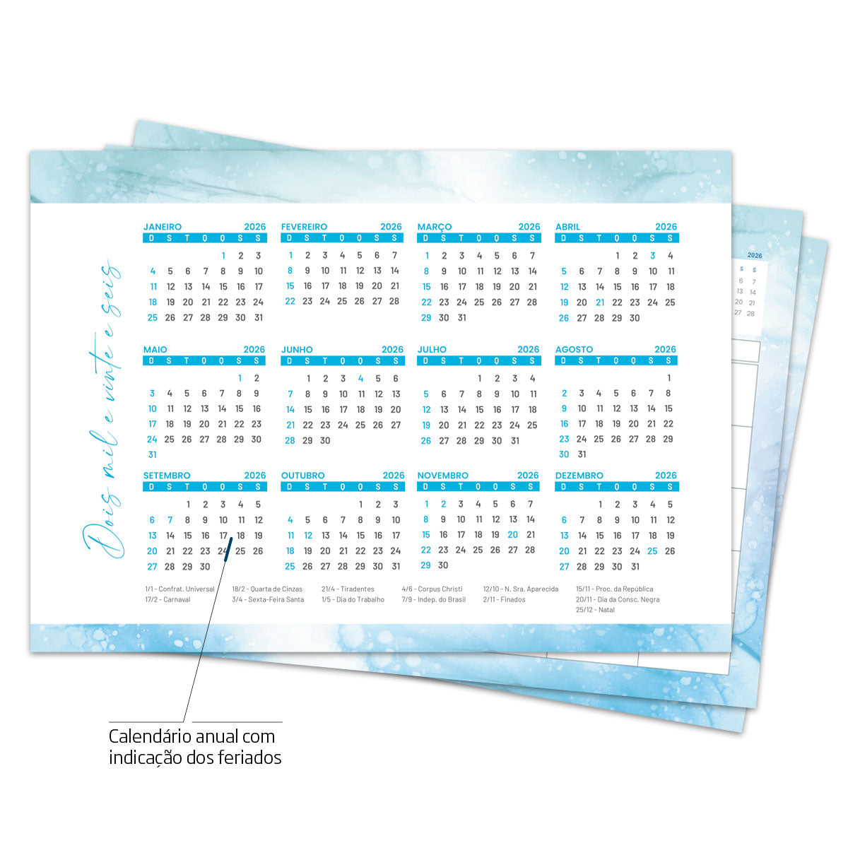Desk Planner Mensal Brisa Azul Personalizado