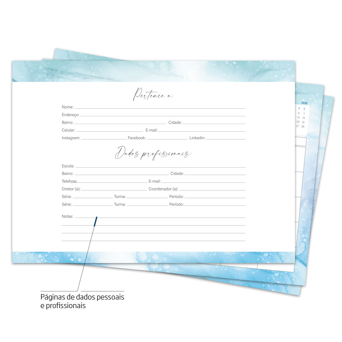 Desk Planner Mensal Brisa Azul Personalizado