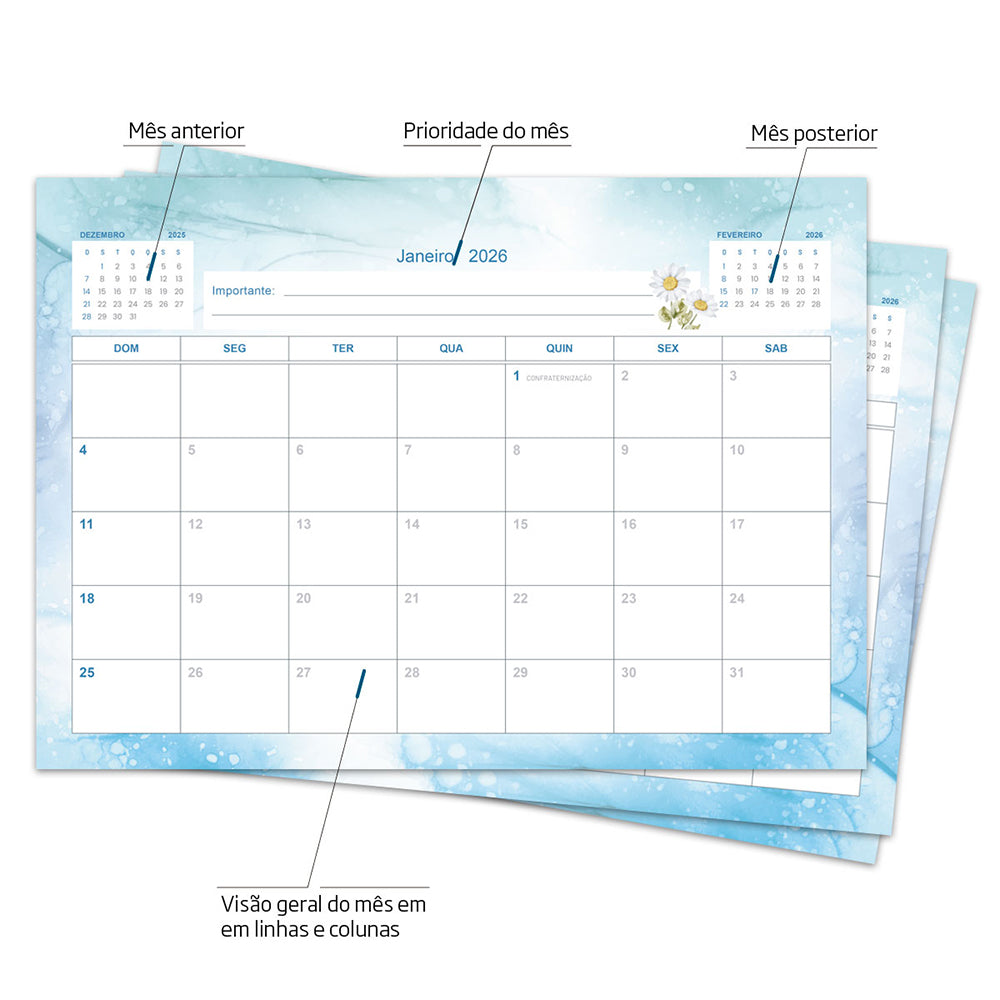 Desk Planner Mensal Brisa Azul Personalizado