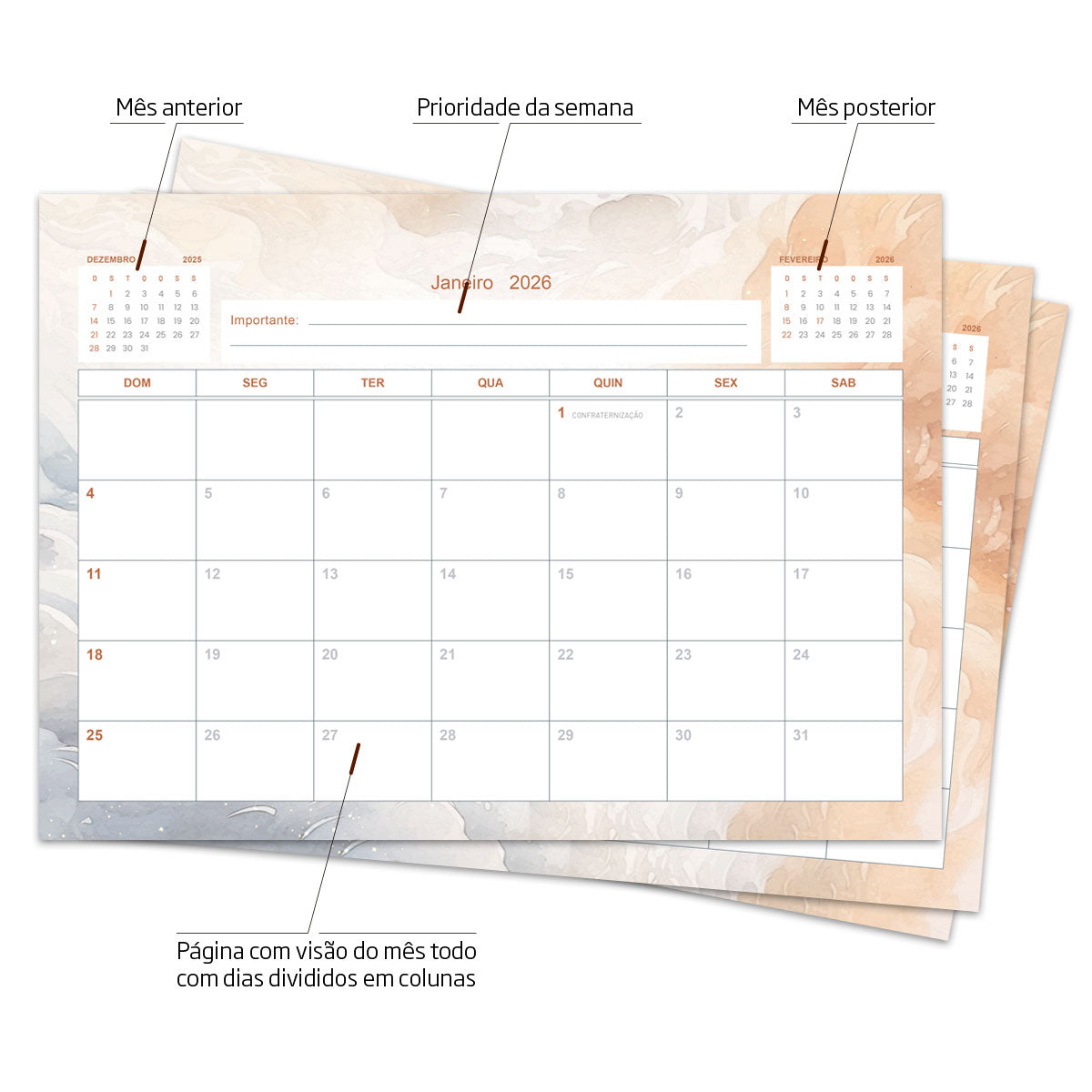 Desk Planner Mensal Terracota Personalizado
