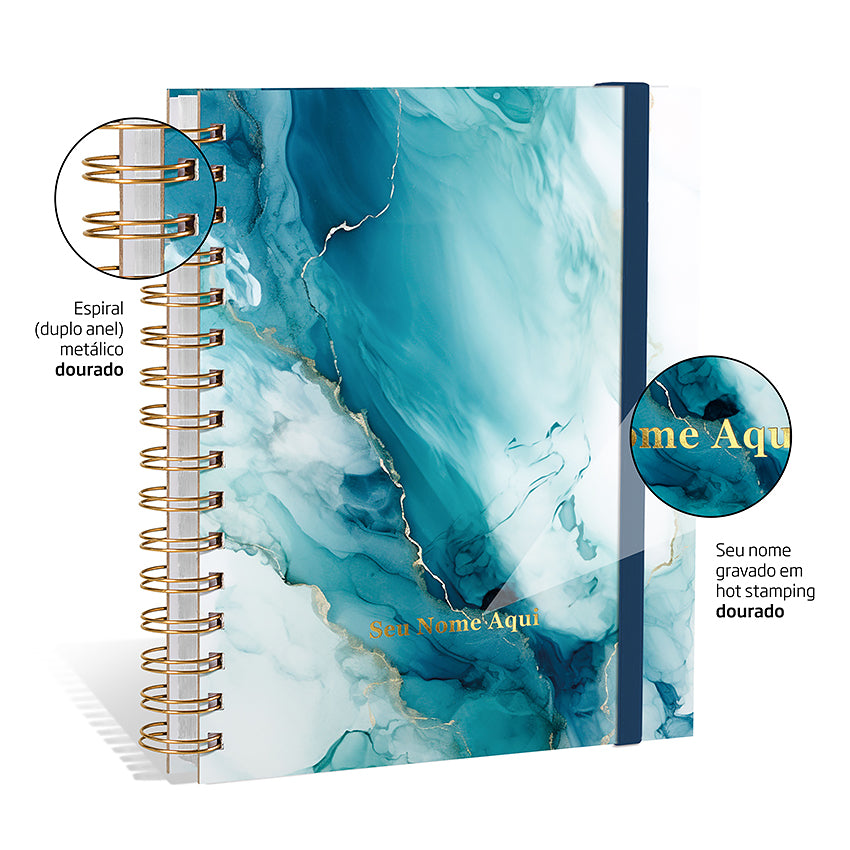 Planner 2027 Personalizado Mármore Prestige Turquesa
