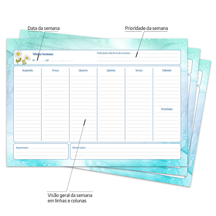 Desk Planner Semanal Brisa Azul Personalizado